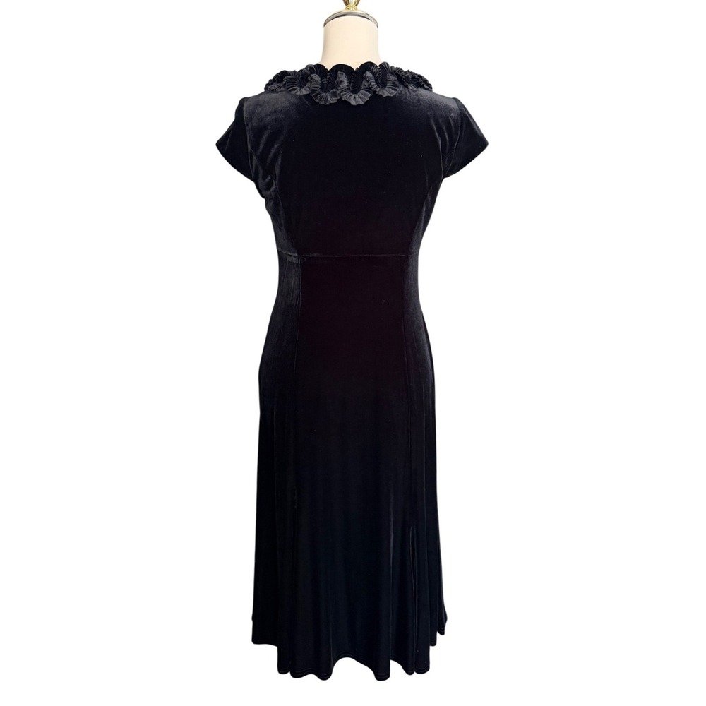 K Studio Collection Black Velvet Ruffle Empire Waist Midi Dress Size 6 Vintage - Picture 5 of 12